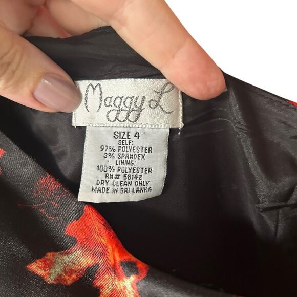 Maggy London Women's Satin Black Floral One Shoulder Dress Size 4 - Picture 3 of 5